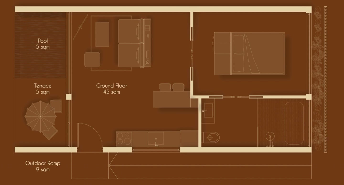 Villa 1BR / 1F ground floor plan