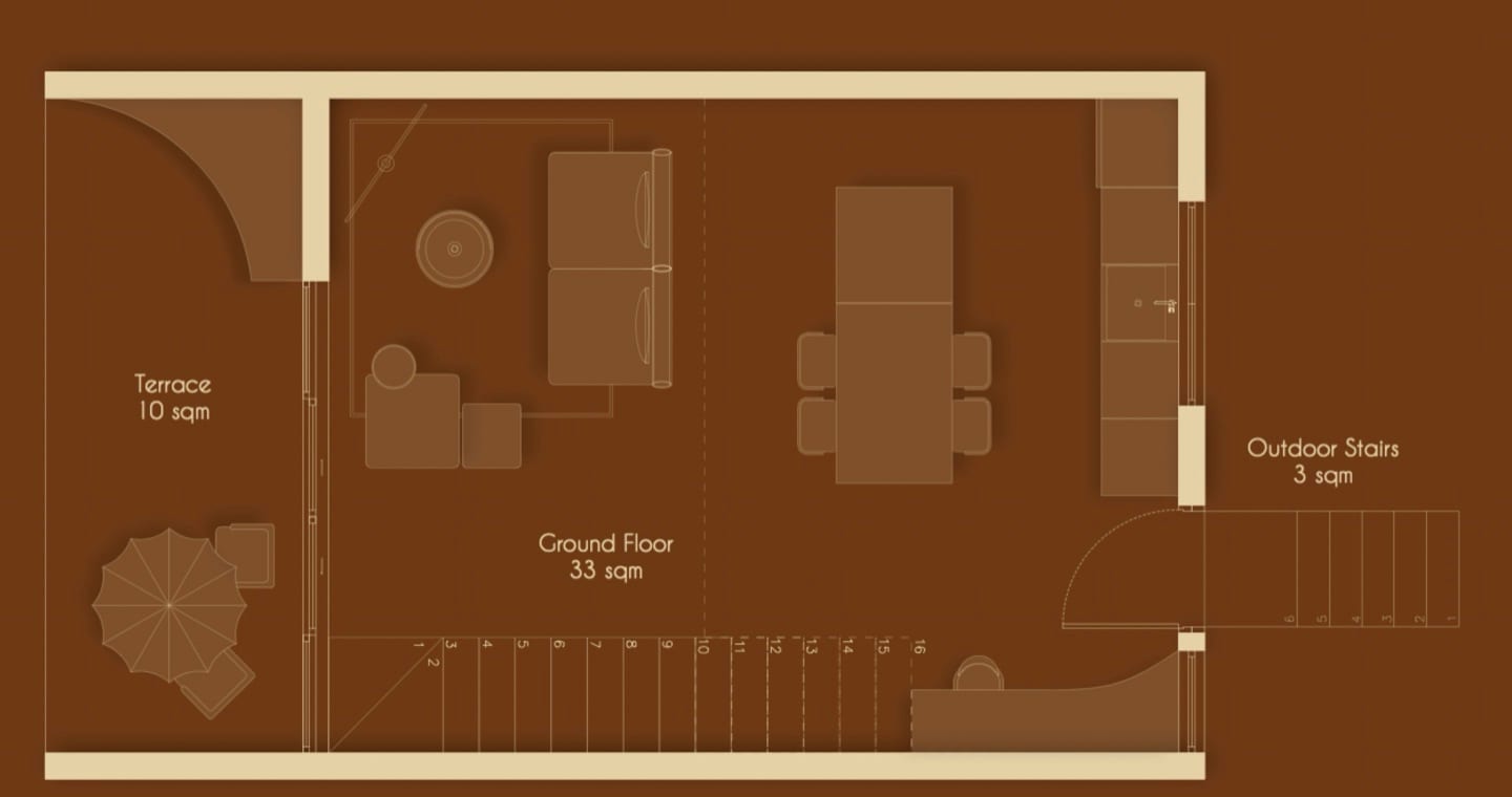 Villa 1BR / 2F ground floor plan