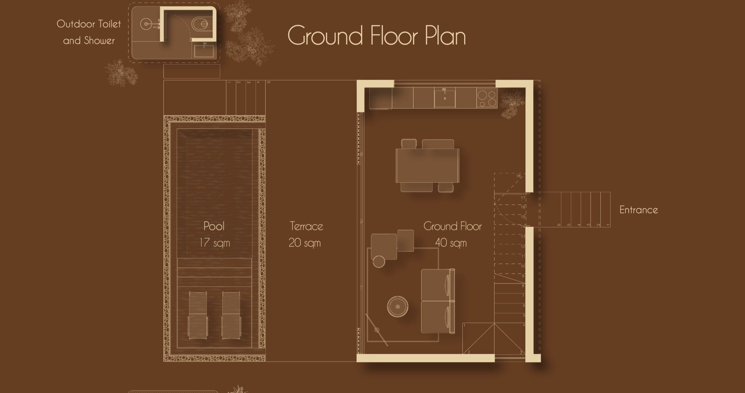 Villa 2BR / M ground floor plan