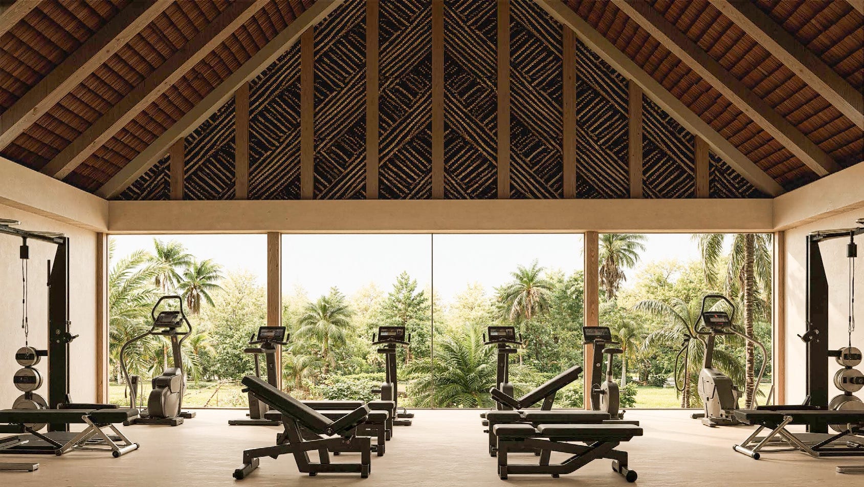 The gym under the exposed roof structure