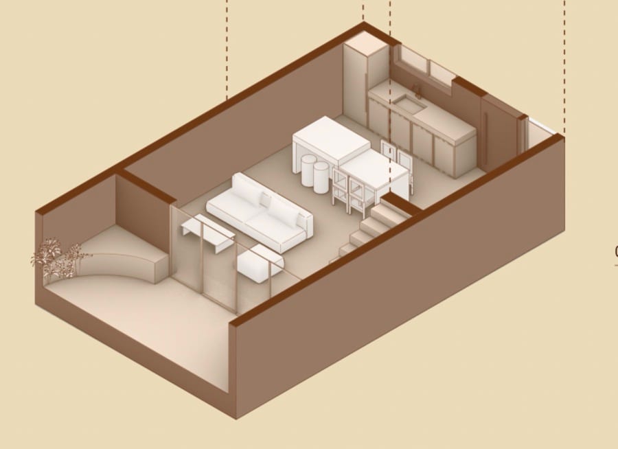 Villa 1BR / 2F ground floor, three-dimensional overview